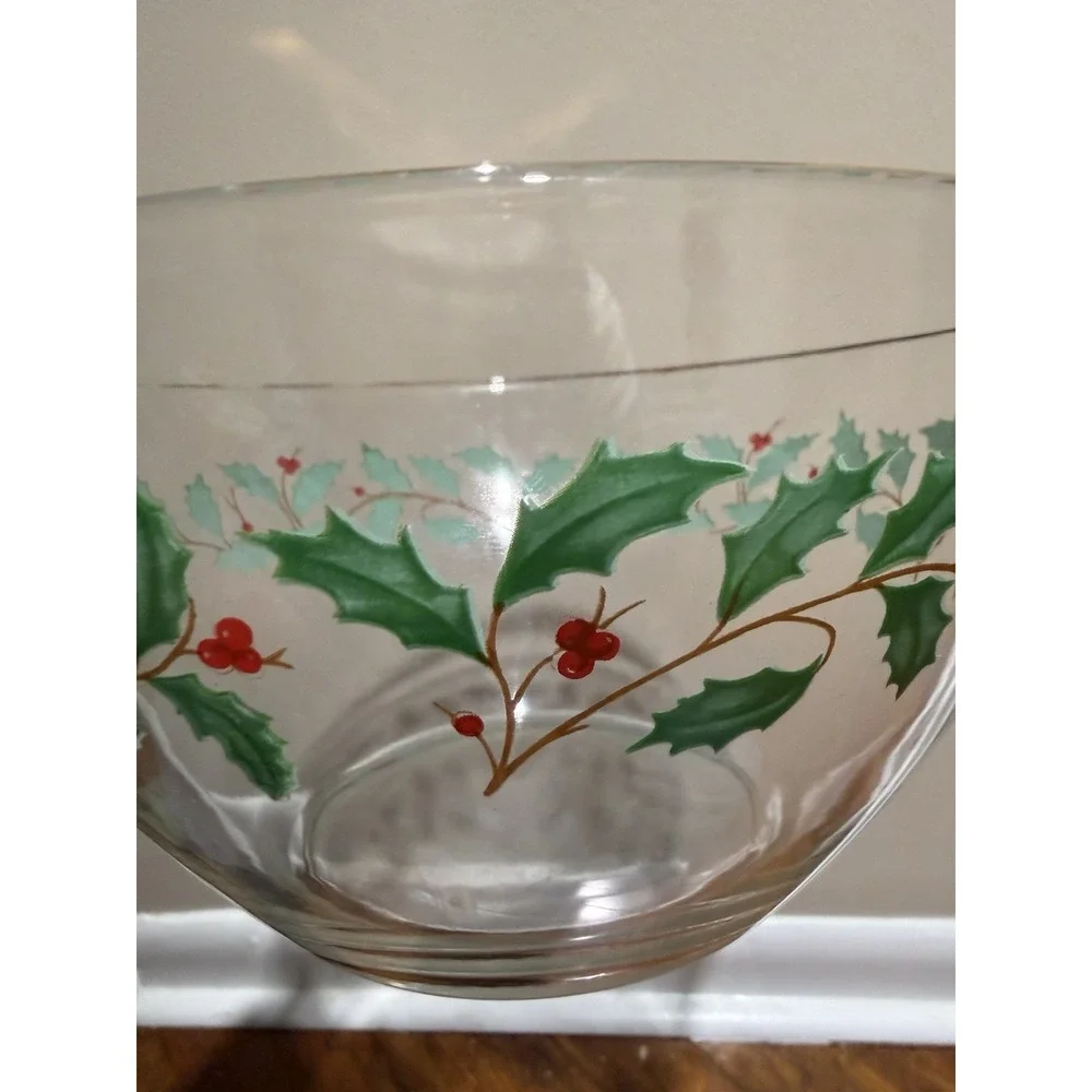 Lenox Holiday Christmas Holly - Round Glass Salad Serving Bowl